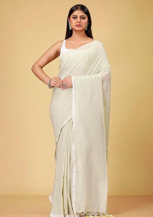 Laxmi Handloom Women's Traditional Premium Bengal Cotton Soft Saree with Running Blouse Piece | Solid Dual Tone Mul Mul Cotton Saree for Daily Use
