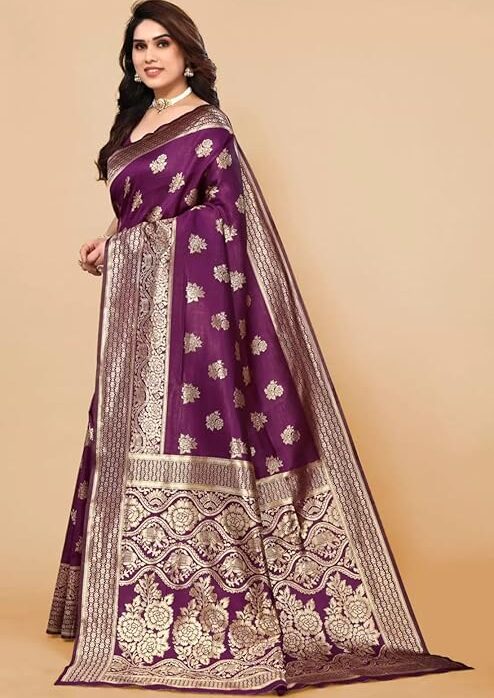 Sugathari Women's Banarasi Saree Pure Kanjivaram Silk Saree Soft new ladies 2023 Design Wear Pattu Sarees Latest Cotton Party Sari collections With Blouse Piece for Wedding sadi (PARI 63 NEW WINE)